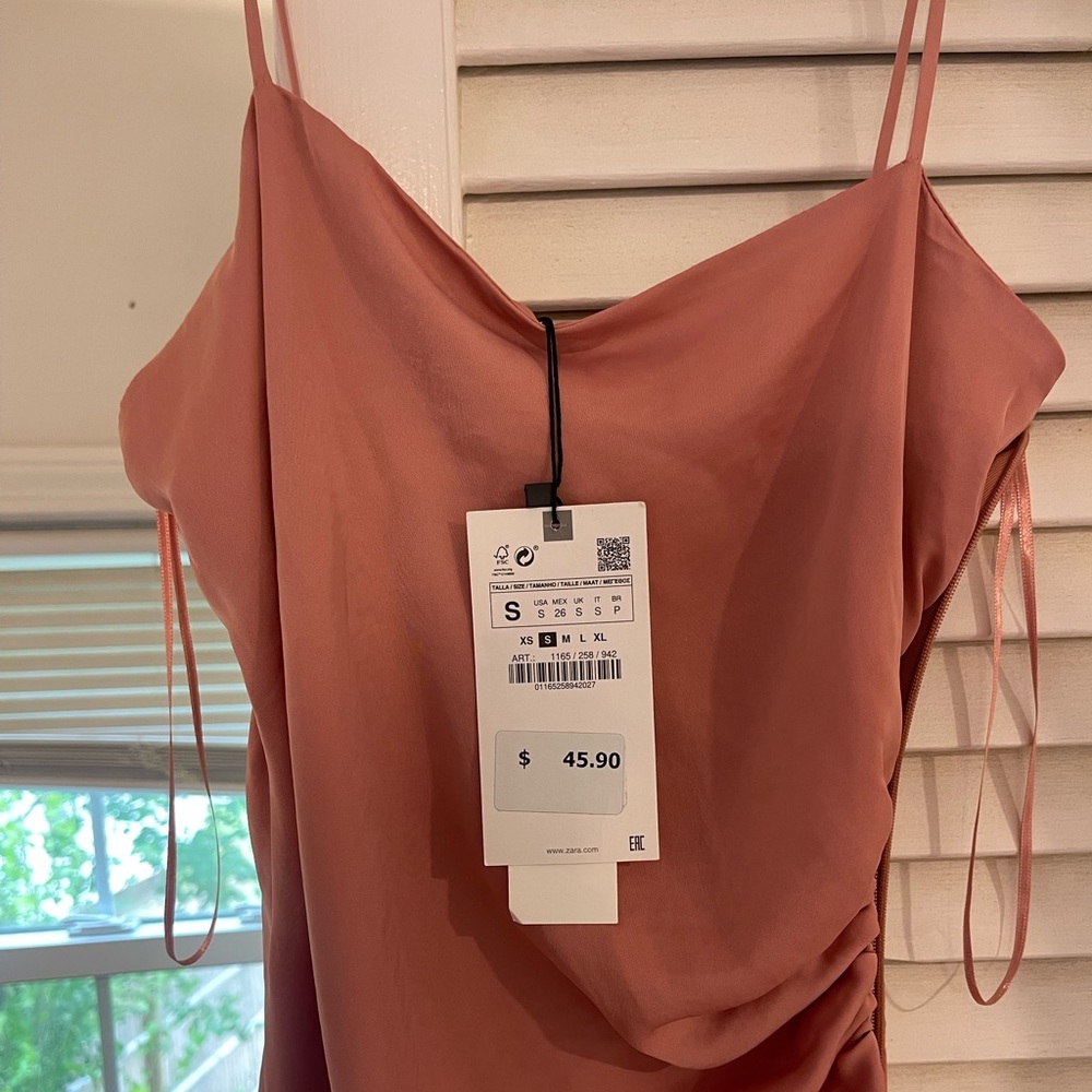 New tags on Zara pink silky midi dress